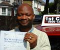 McCollins with Driving test pass certificate